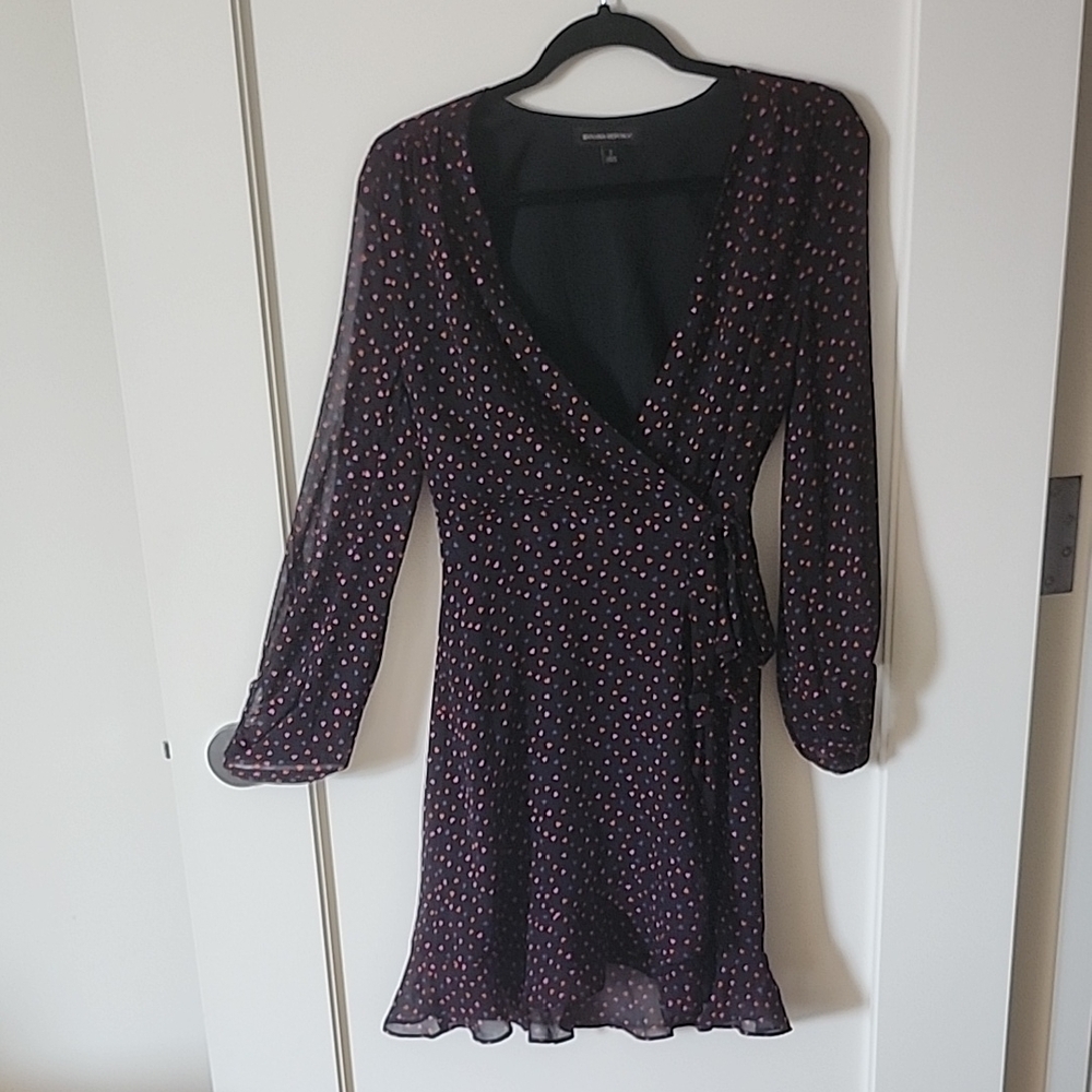 Banana Republic Black With Hearts Sleeve Wrap Dress